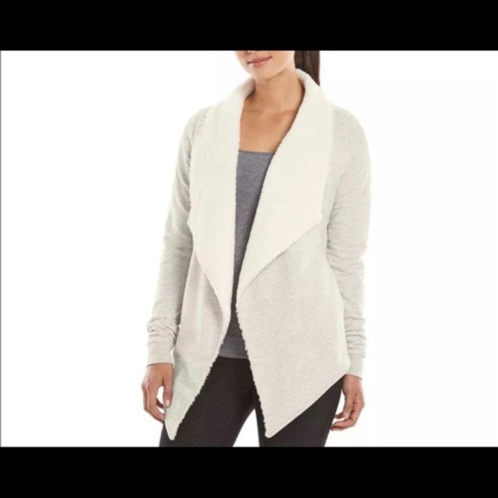 GAIAM gray long sleeve fleece draped cardigan M